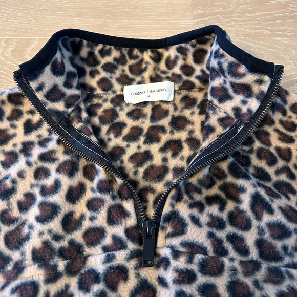 Goodnight Macaroon Cheetah Print Fleece Quarter Zip Long Sleeve Pullover Cropped - Picture 5 of 7